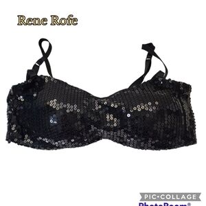 Rene Rofe Sequin bandeau bra adjustable straps removable cups size large